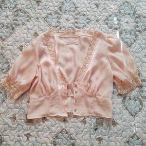 UO Isabella Lace Trim Satin Blouse